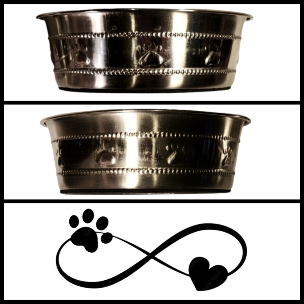 Stainless Steel Pawprint Bowls with Rubber Base (Set of 2)